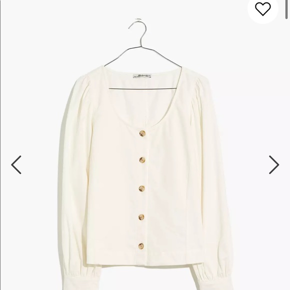 XS cream colored Madewell corduroy shirred sleeve button front top - Picture 2 of 10